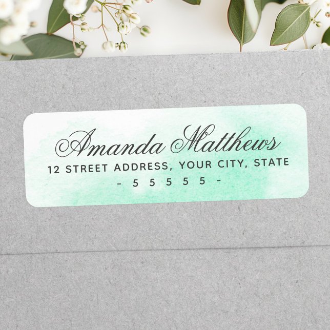 Mint green watercolor calligraphy script address label (Mint green watercolor calligraphy script address label)