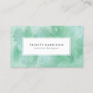 Mint Green Watercolor   Chic Modern Business Card