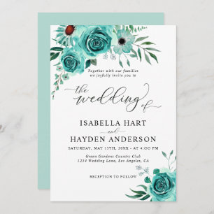 Mint Green Watercolor Floral Elegant Wedding Invitation