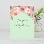 Mint Green Watercolor Flowers Baby Shower Invitation (Standing Front)