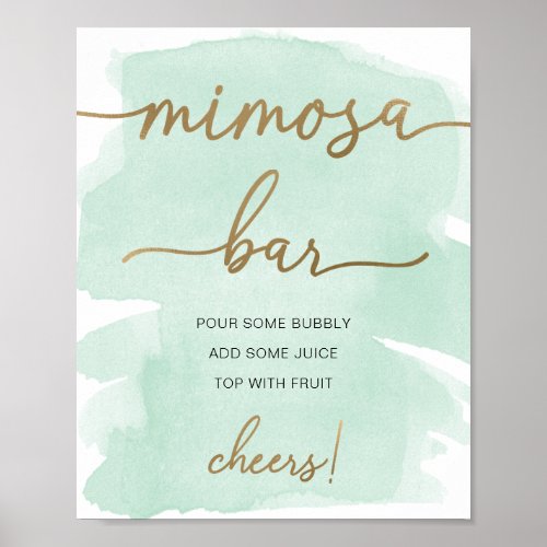 Mint Green Watercolor Gold Mimosa Bar Sign