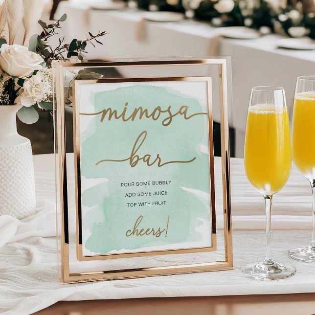Mint Green Watercolor Gold Mimosa Bar Sign (Creator Uploaded)