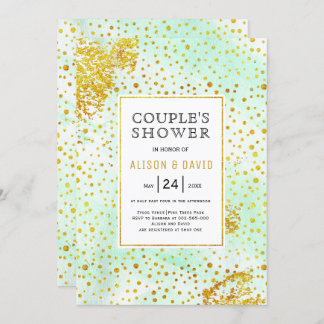 Mint green watercolor gold wedding couples shower invitation