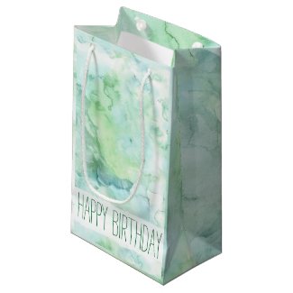 Mint Green Watercolor Happy Birthday Small Gift Bag