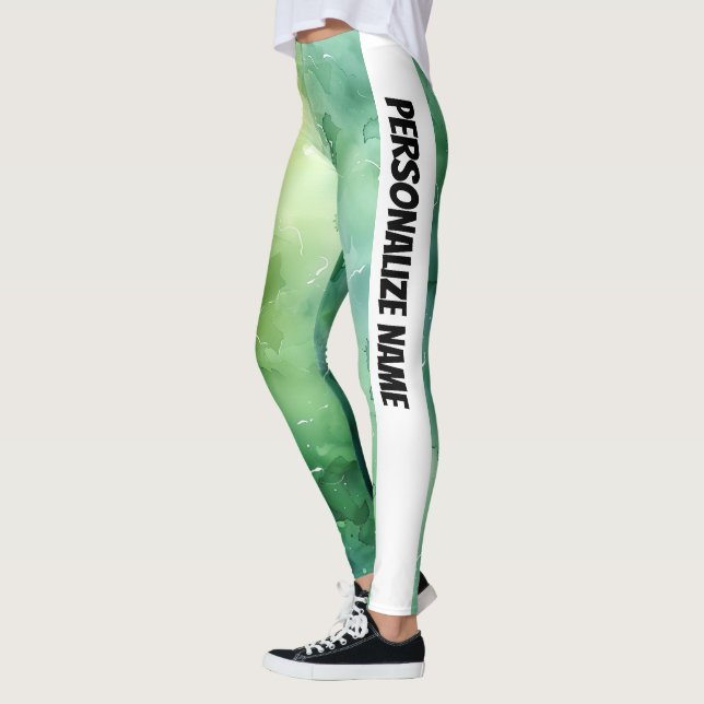 Mint Green Watercolor PERSONALIZE  Leggings (Left)