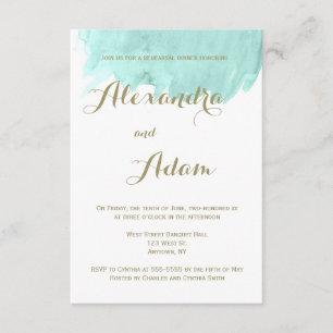 Mint green watercolor rehearsal dinner invitations