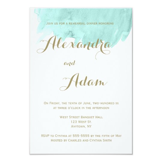 Mint green watercolor rehearsal dinner invitations