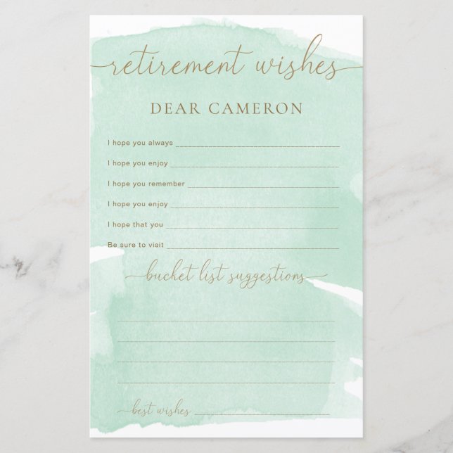 Mint Green Watercolor Retirement Wishes (Front)