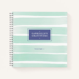 Mint Green Watercolor Stripe Custom Gratitude Notebook