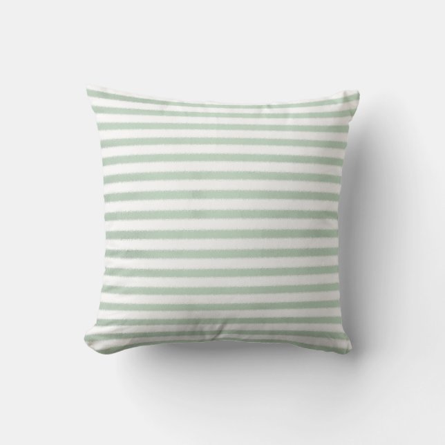 Mint Green Watercolor Stripes Throw Pillow (Front)