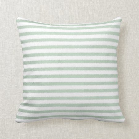 Mint Green Watercolor Stripes Throw Pillow