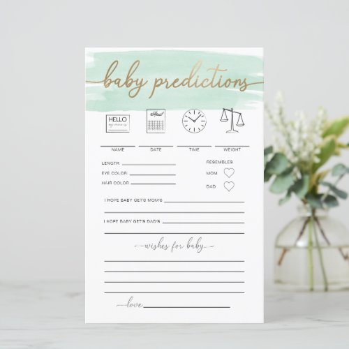 Mint Green Watercolour Baby Predictions Game