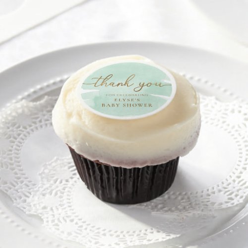 Mint Green Watercolour Baby Shower Thank You Edible Frosting Rounds