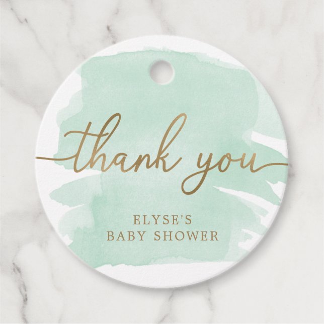 Mint Green Watercolour Thank You Favor Tag (Front)