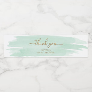 Mint Green Watercolour Water Bottle Favor Label