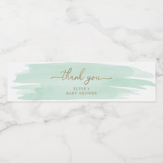 Mint Green Watercolour Water Bottle Favor Label (Single Label)