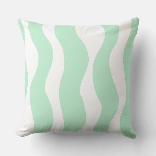 Mint Green Wavy Abstract Pattern Throw Pillow (Front)