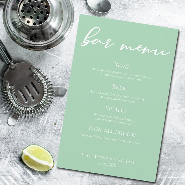 Mint Green Wedding Bar Menu w/ White Typography (Creator Uploaded)
