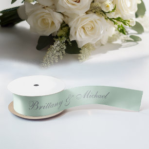 Mint Green Wedding Elegant Calligraphy Script Satin Ribbon