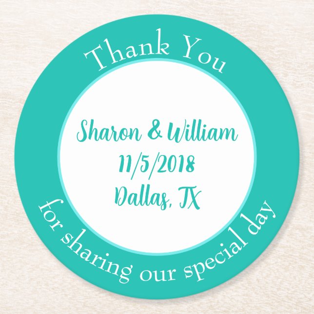 Mint Green Wedding Favor  Round Paper Coaster (Front)