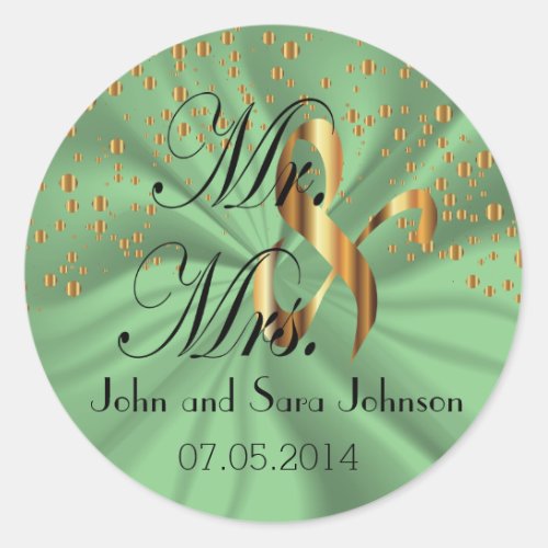 Mint Green Wedding for the Mr  Mrs  Personalize Classic Round Sticker