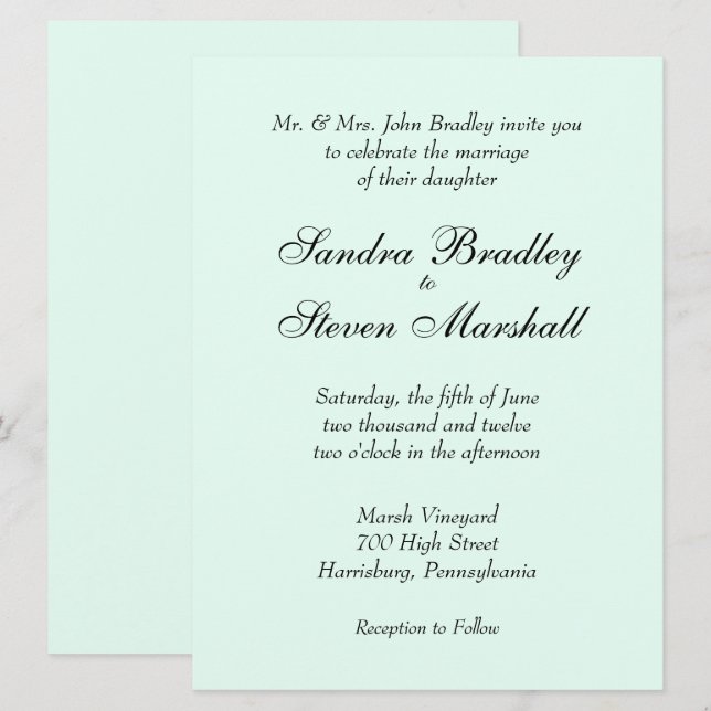 Mint Green Wedding Invitation (Front/Back)