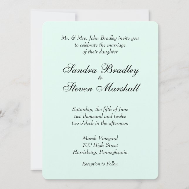 Mint Green Wedding Invitation (Front)