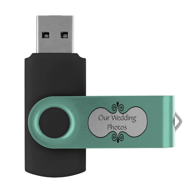 Mint Green Wedding Photos Swivel USB Drive (Opened)