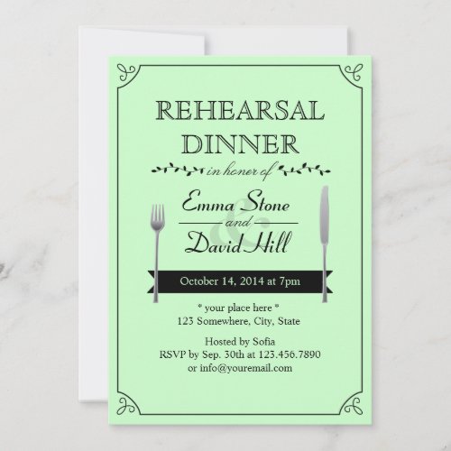 Mint Green Wedding Rehearsal Dinner Invitations 5" X 7" Invitation Card