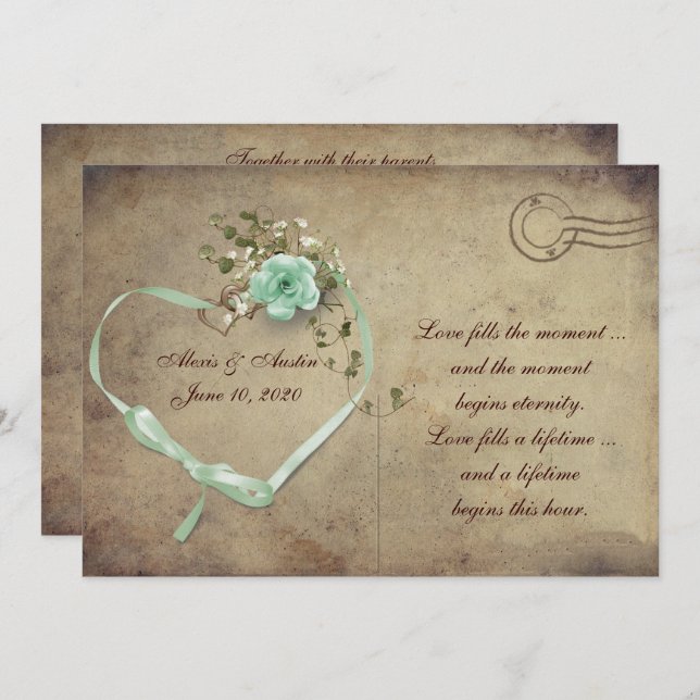 mint green Wedding Rose Postcard (Front/Back)