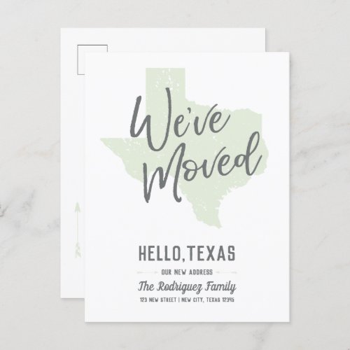 Mint Green Weve Moved _ Texas Announcement Postcard