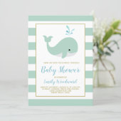 Mint Green Whale Drive-By Baby Shower Invitation (Standing Front)