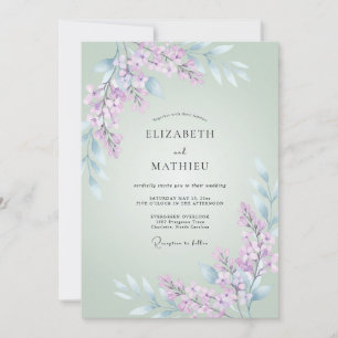 Mint Green Whimsical Wisteria Wedding Invitation