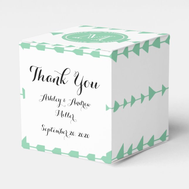 Mint Green White Aztec Arrows Monogram Favor Boxes (Front Side)