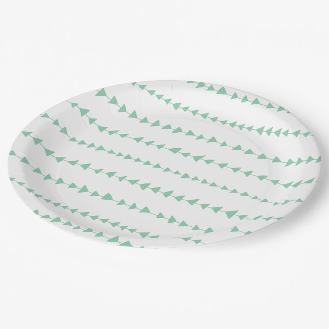 Mint Green White Aztec Arrows Pattern Paper Plates (Angled)