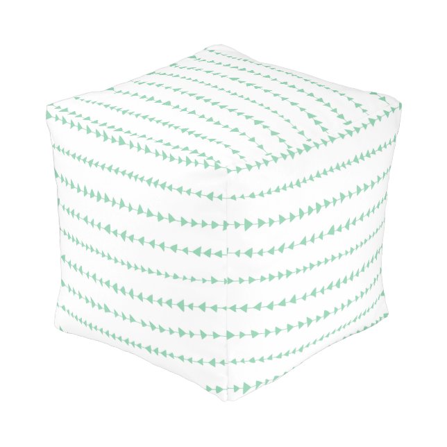 Mint Green White Aztec Arrows Pattern Pouf (Angled Front)