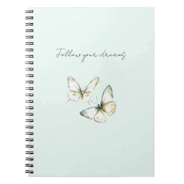 Mint Green White Butterflies Notebook (Front)