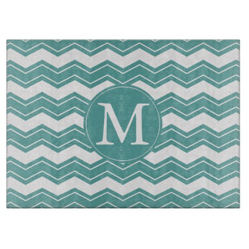 Mint Green White Chevron Monogram Cutting Board