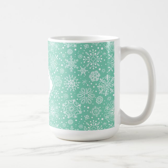 Mint-Green & White Christmas Snowflakes 2 Coffee Mug (Right)