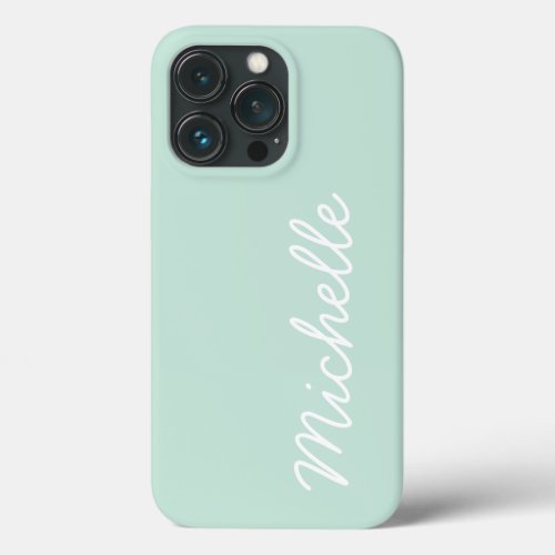 Mint Green  White Custom Cursive Name or Text iPhone 13 Pro Case