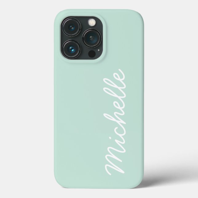 Mint Green & White Custom Cursive Name or Text Case-Mate iPhone Case (Back)