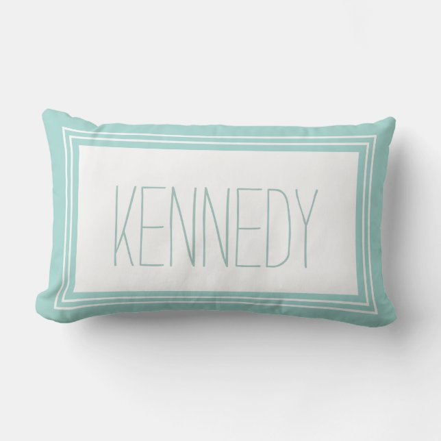 Mint Green White Custom Monogram Name Keepsake Lumbar Pillow (Front)
