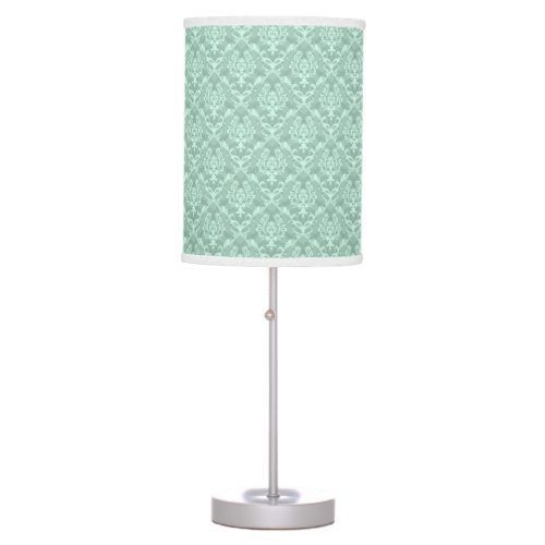 Mint_Green  White Damask Lace Pattern Table Lamp