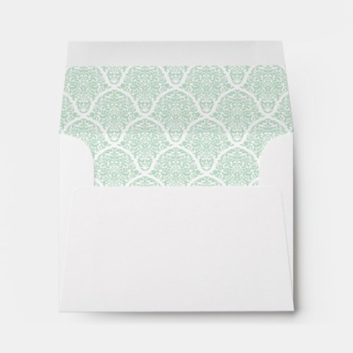 Mint Green White Damask Lined Wedding Envelopes