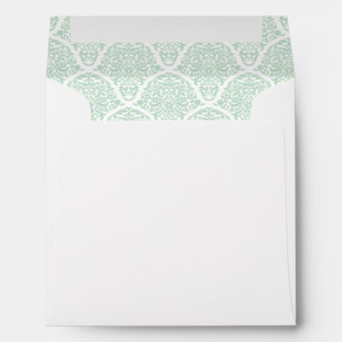 Mint Green White Damask Lined Wedding Envelopes