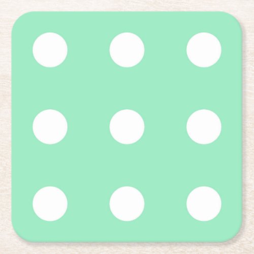 Mint Green White Dots Elegant Classic Template Square Paper Coaster