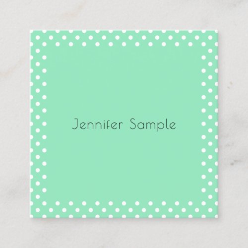 Mint Green White Dots Elegant Template Modern Square Business Card