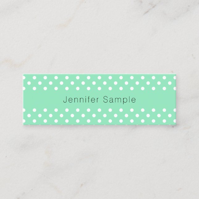 Mint Green White Dots Modern Elegant Template Mini Business Card (Front)