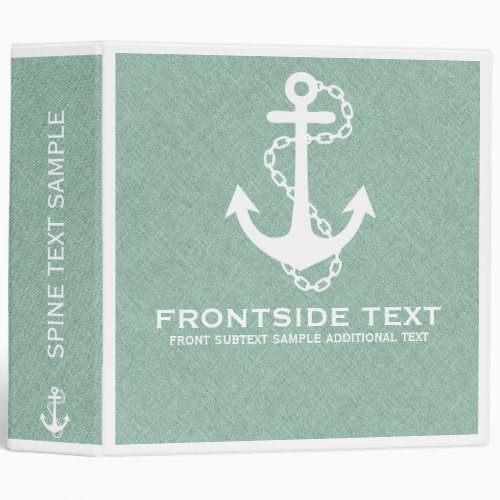 Mint_Green  White Faux Linen With Withe Anchor 3 Ring Binder