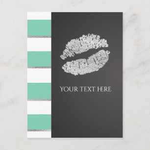 Mint Green & White Faux Silver Shimmer Lips Event Postcard